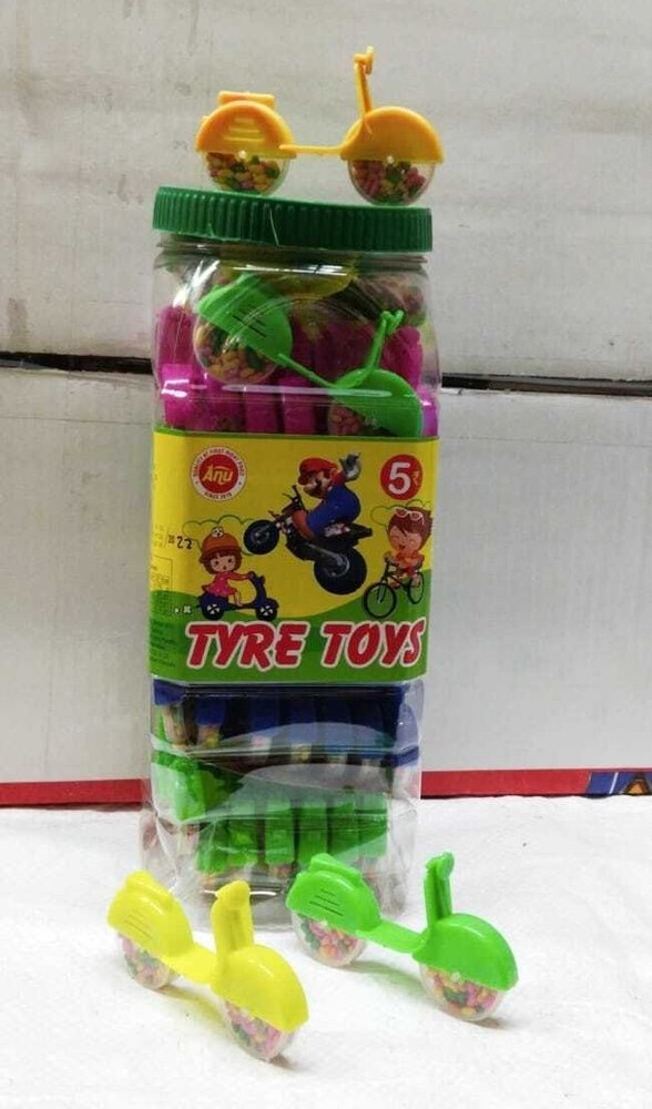 Sweet Multicolor Tyre Toy Scooter Candy, Packaging Type: Plastic Jar