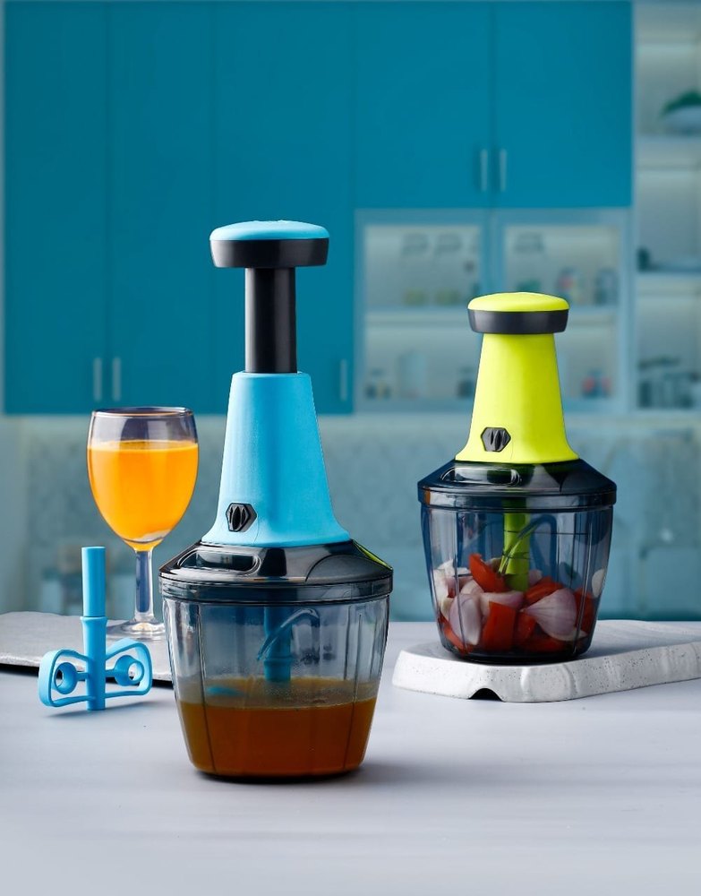 Green ABS Plastic Hand Push Chopper, For Home And Kitchen, 1100ML