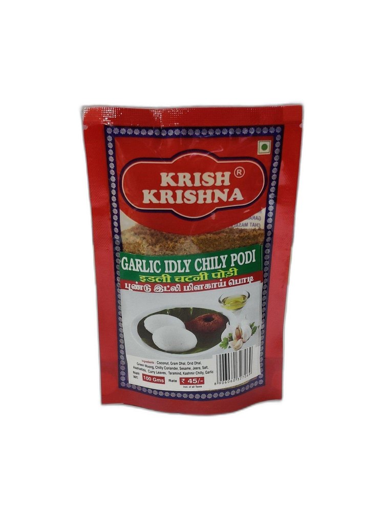 Krish Krishna Garlic Idly Chilly Podi, Packaging Size: 100 g, Packaging Type: Packets