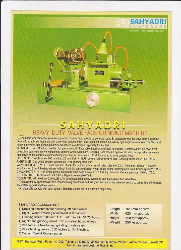 Sahyadri VFG100 Valve Face Grinding Machine, Maximum Grinding Diameter: 25 Mm, Swing Over Table: 30-75