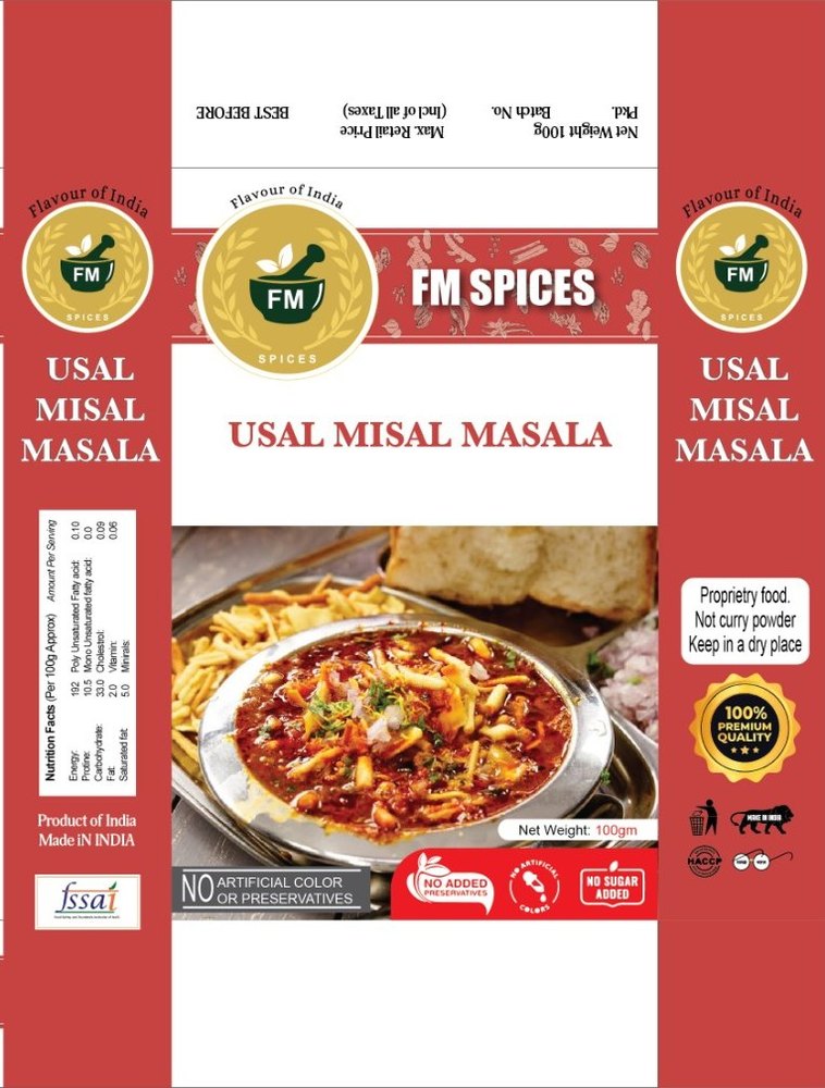 Fm Usal Misal Masala, Packaging Size: Available in 50gm & 100gm, Packaging Type: Box