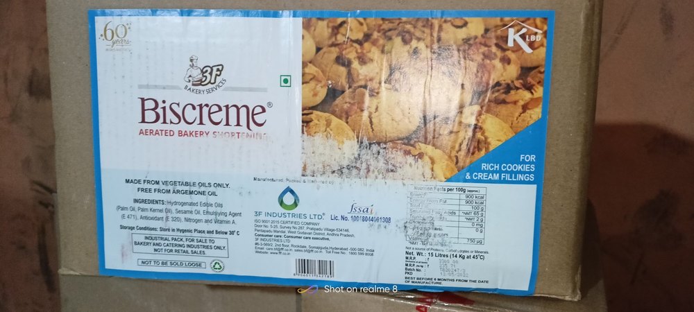 3F INDUSTRIES 14LTR Biscreme Aerated Bakery Shortening, Packaging Size: 14kg (15ltr)