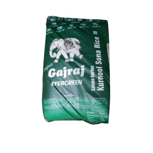 White Gajraj Evergreen Sona Masoori Rice, Packaging Size: 25 Kg, Packaging Type: Pp Bag