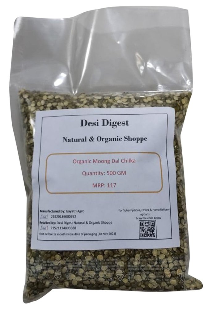 Desi Digest Green Organic Moong Dal Chilka, Packaging Size: 500 g
