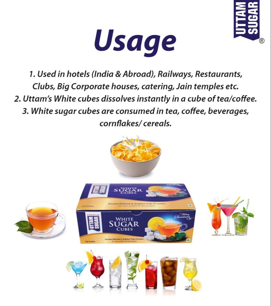 Refined Uttam White Sugar Cubes, Packaging Size: 500Grams