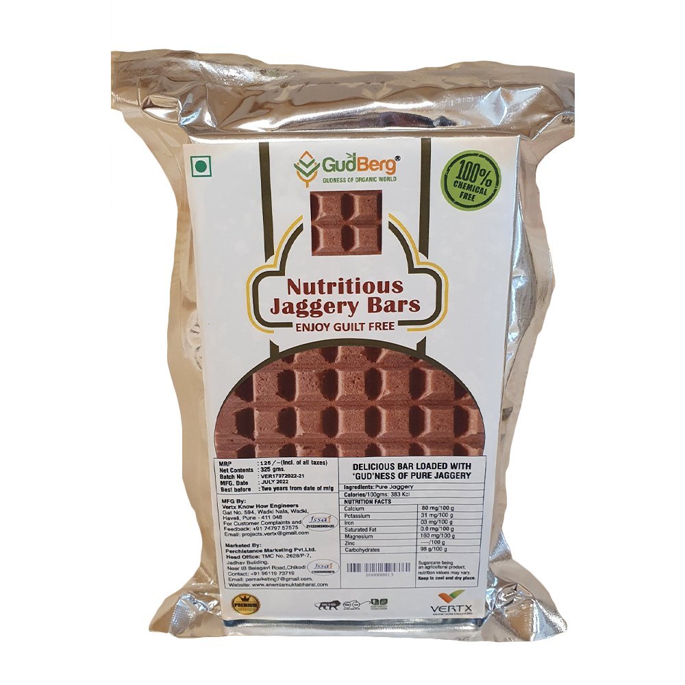 Cubes Refined Gudberg Nutritious Jaggery Bar, Shape: Rectangular, Packaging Size: 325 Gm