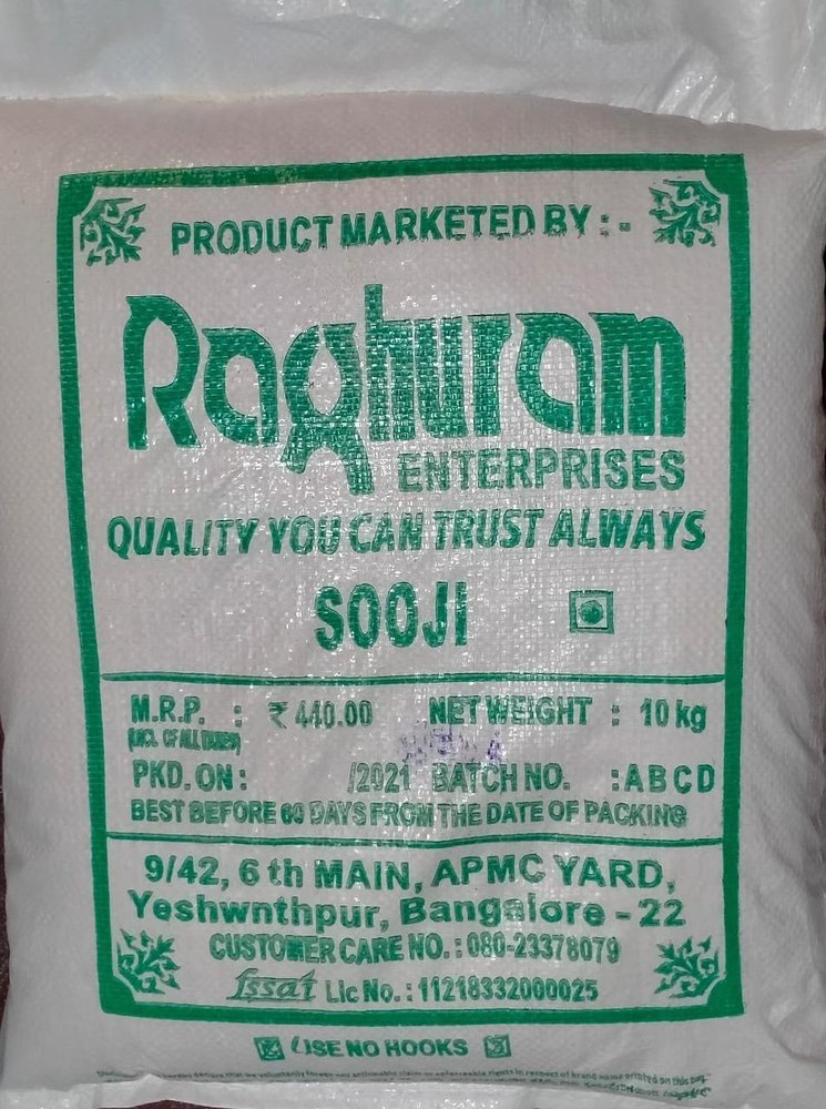 Indian 10Kg Raghuram Sooji, Packaging Type: PP Bag