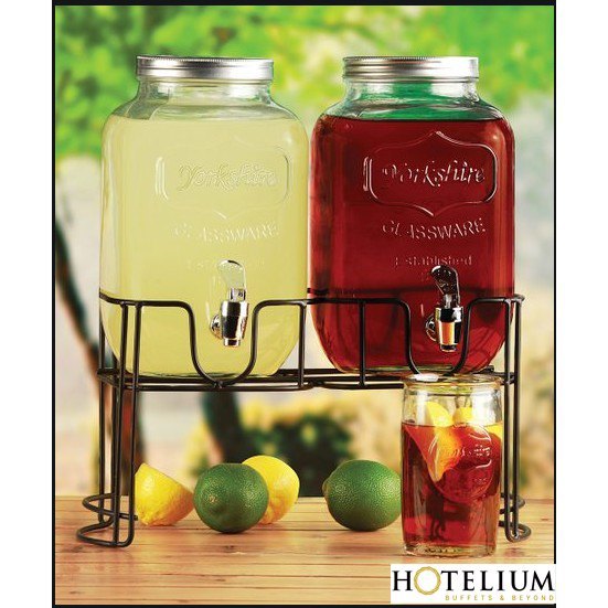 Yorkshire Glass Juice Dispenser 3 Litres Each, Twin Jar