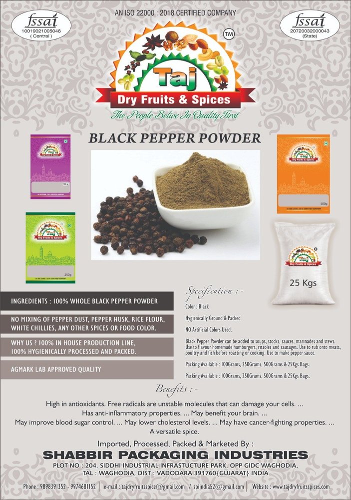 Black Pepper Powder for Cooking, Food & Spices