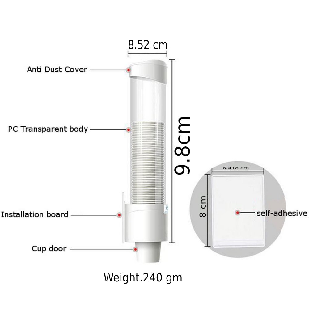 Plastic White Wall Mounted Paper Cup Dispenser