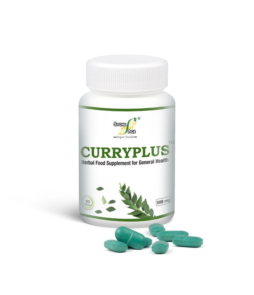Strip Packing Herbal Supplement Curryplus (Raw Curry Leaves + Curry Leaves Extract Powder)., 80gms, Bottle