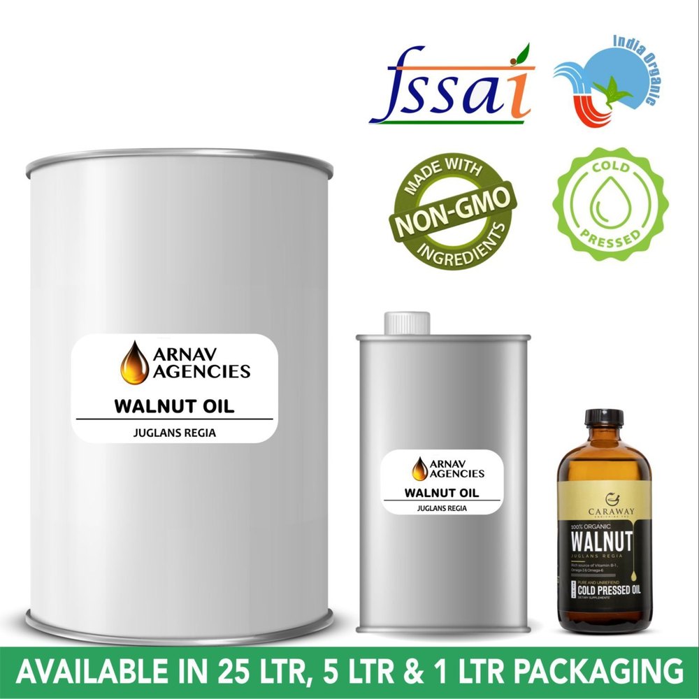 India Juglans Regia Organic Cold Pressed Walnut Oil, For Food, Cosmetic, Packaging Size: 1 Litre, 5 Litre And 25 Litre