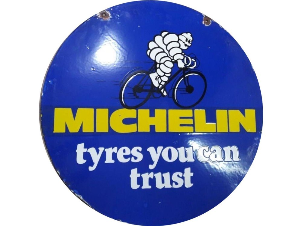 Round Blue Michelin Enameled Sign Board