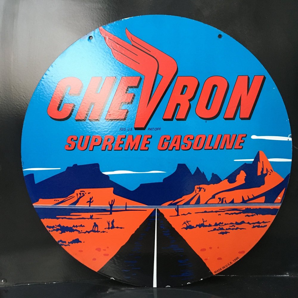 Chevron Double Sided Porcelain Enamel Sign.