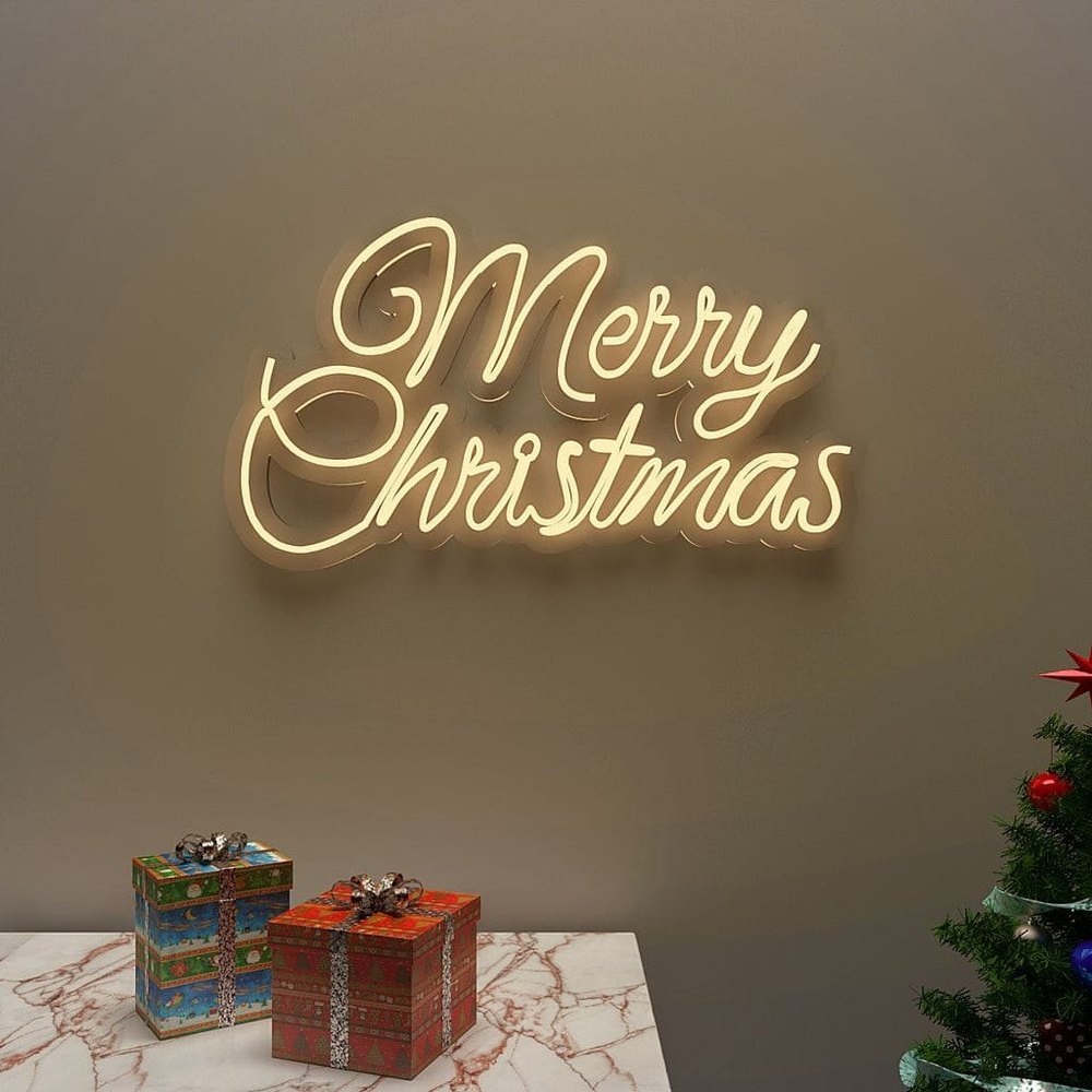 Acrylic Rectangle Merry Christmas NEON SIGNS, For At Home Restaurant Anywhere