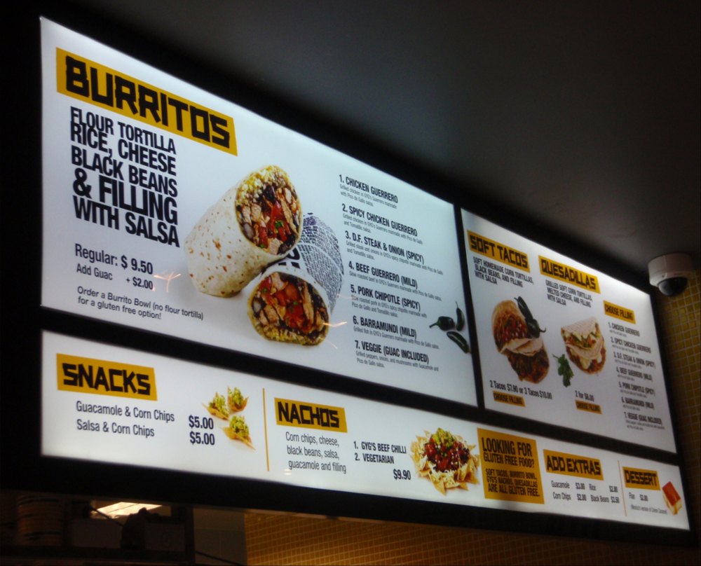 Backlit Board Acrylic Menu Signs