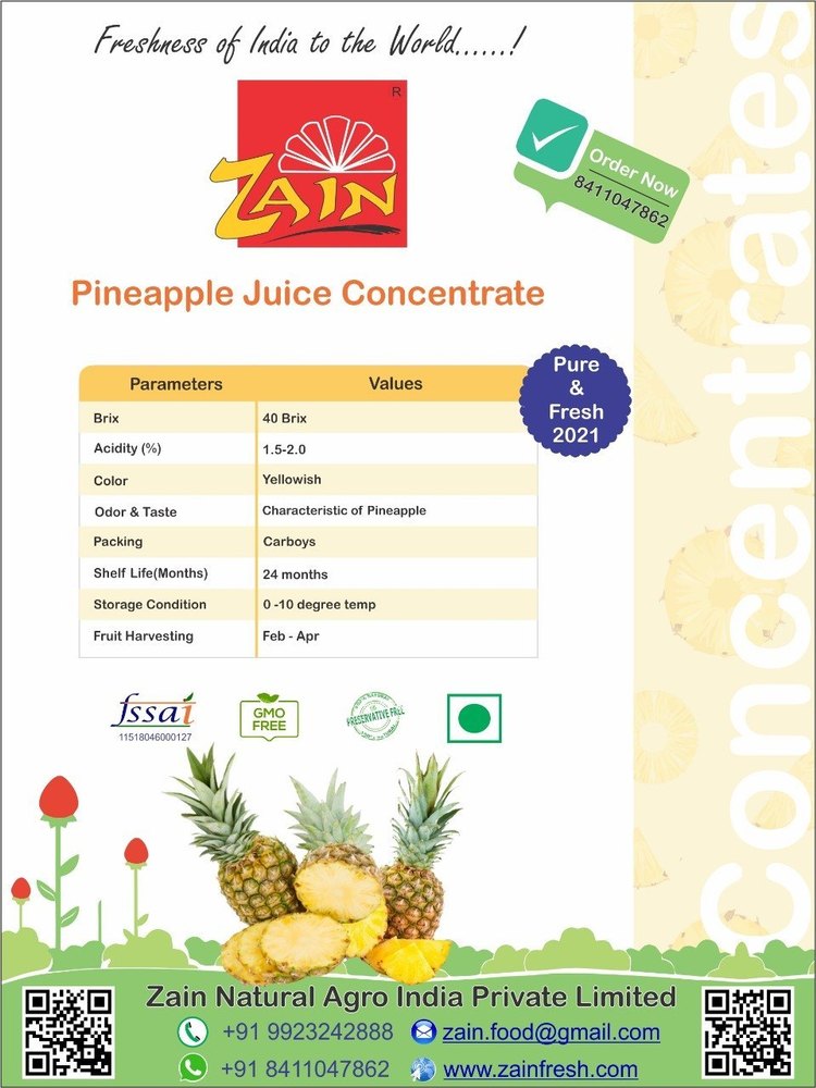 ZAIN Natural Pineapple Concentrate, Packaging Size: 60 KG