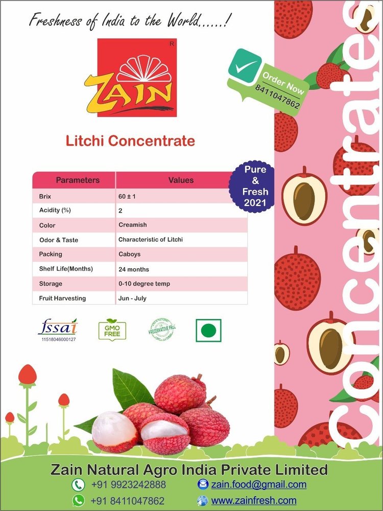 ZAIN Natural Litchi Concentrate, Packaging Size: 60 KG