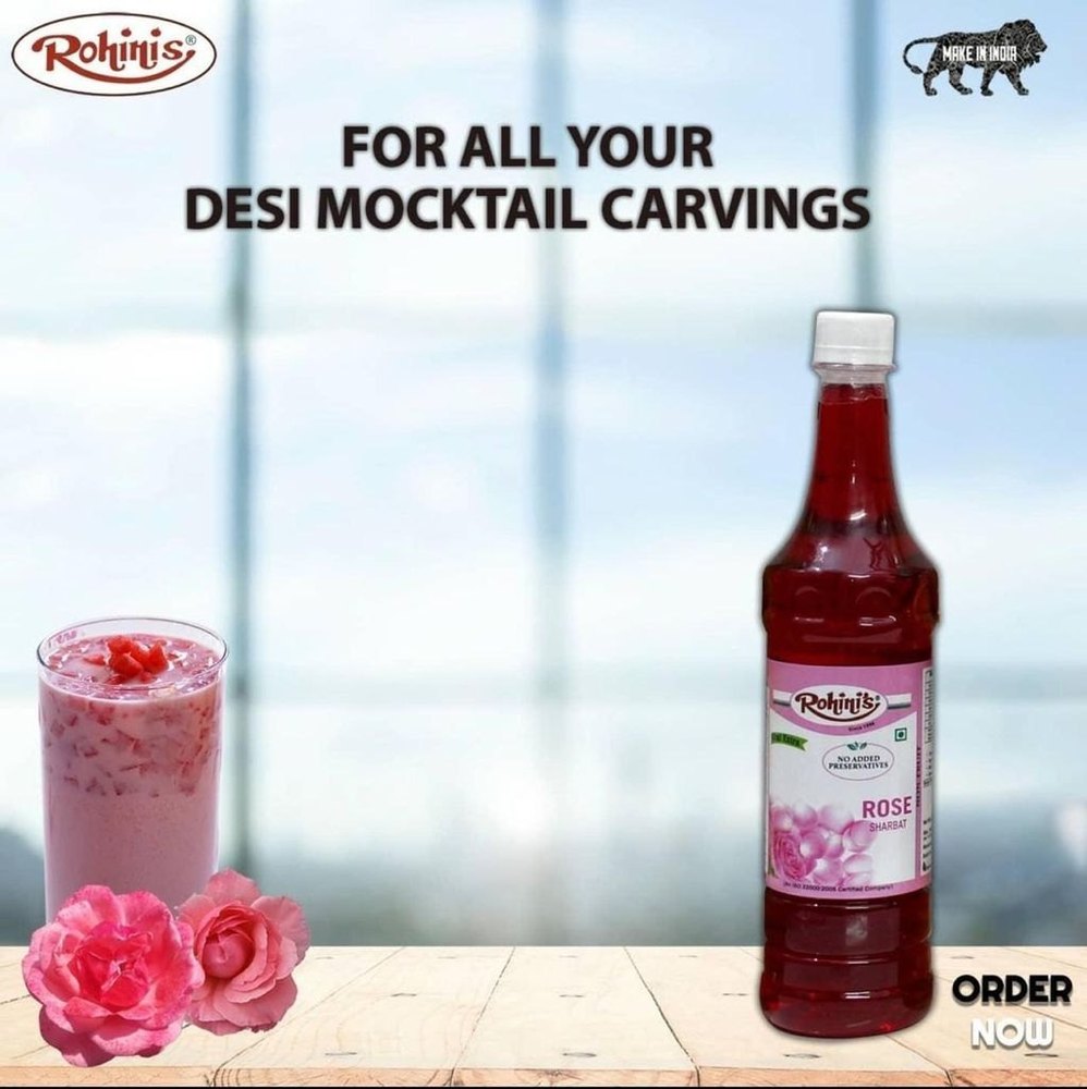 Rohini\'s Red Rose Syrup Three Birds, Packaging Size: 750 ML, Packaging Type: Bottle