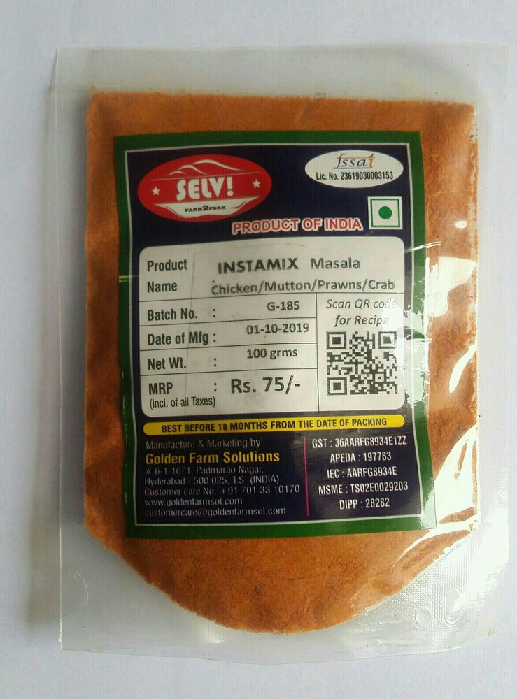 Selvi\'s Instant Masala For Chicken/Mutton/Prawns/Crab, Packaging Size: 100, Packaging Type: Packet