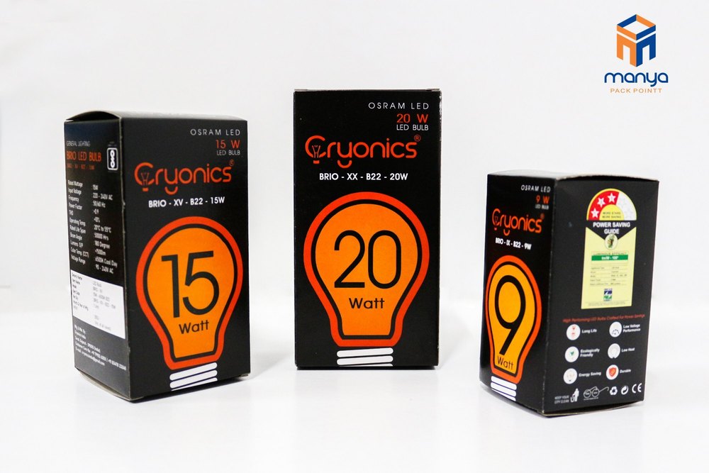 Rectangular Multicolor(CMYK) Printed LED Bulb Boxes, Weight Holding Capacity (Kg): <2 Kg, Size(LXWXH)(Inches): 8