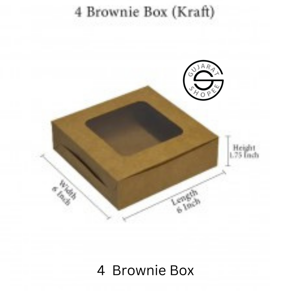 4 Brownie Brown Kraft Paper Box With Window 6 x 6 x 1.75 Inch, For Food Packaging
