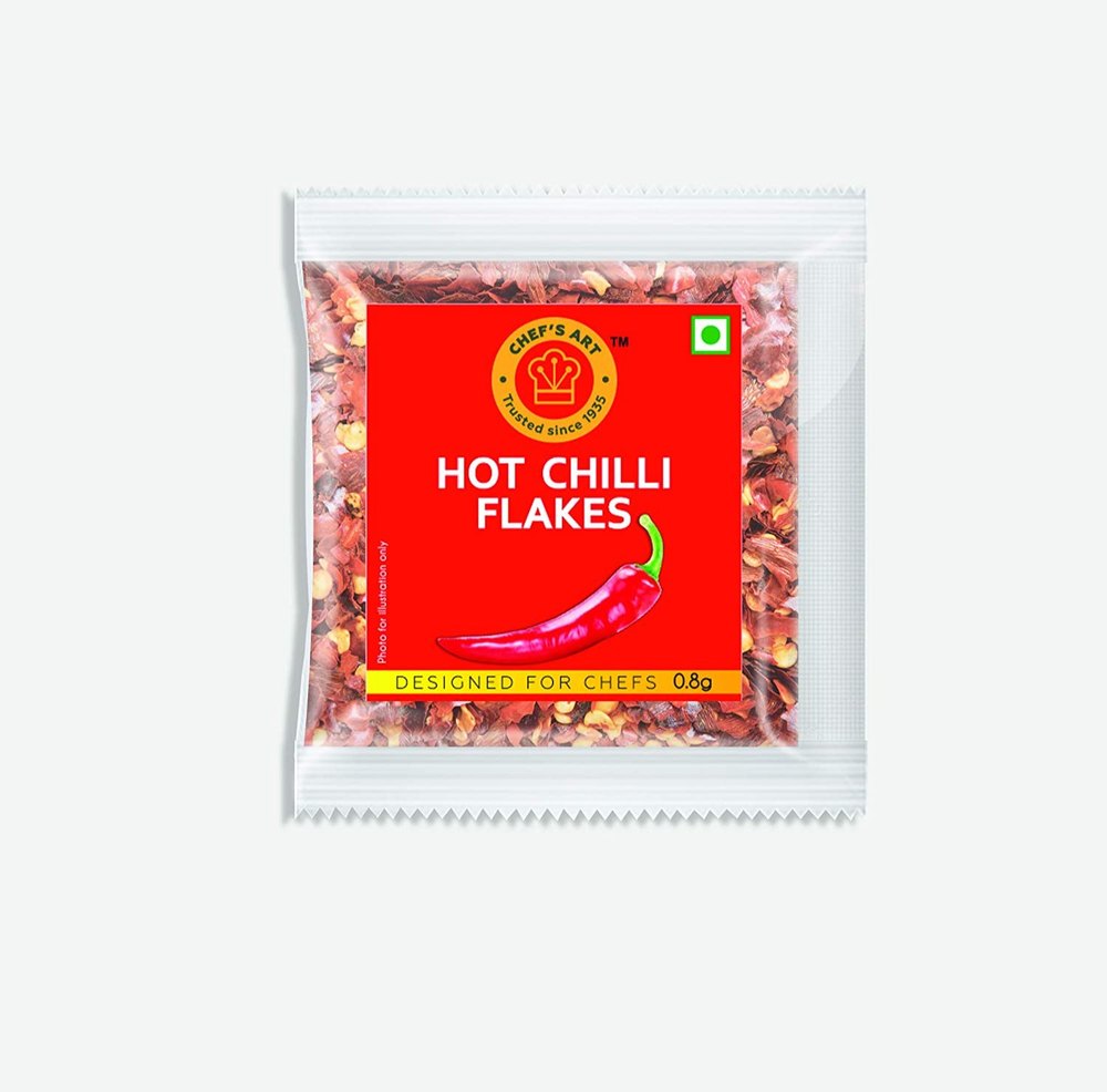 Chili Flake Chef\'s Art Hot Chilli Flakes Sachets (150 Pieces), Packaging Size: .8gm