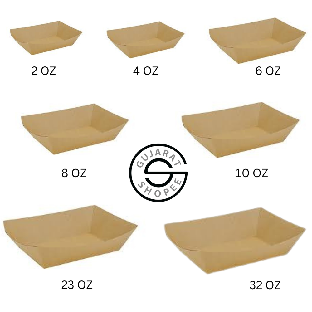 Gujaratshopee Rectangular Brown Kraft Paper Food Serving Disposable Boat Tray 2 oz 59 ml, Size/Dimension: 95 x 65 x 22