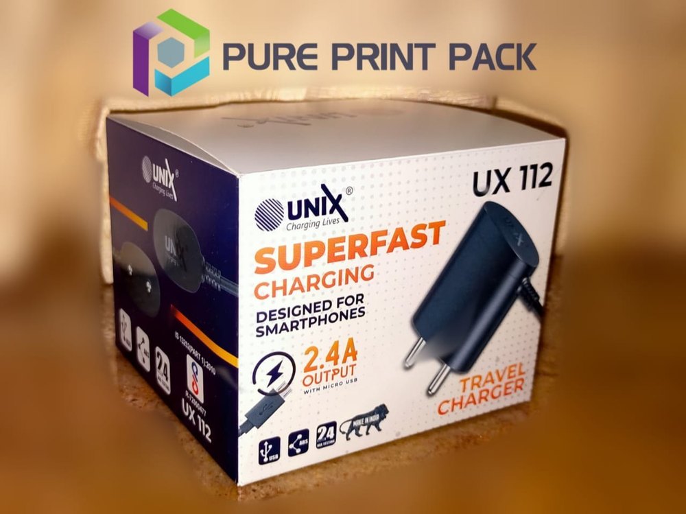 Rectangular Custom Printed Mobile Charger Packaging Duplex Box
