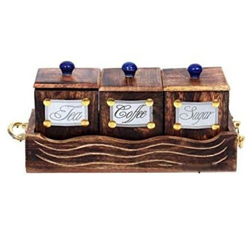 Brown Junglewood Wooden Three Container Set, For Home, Size: 26 X 10 X 12 Centimeters