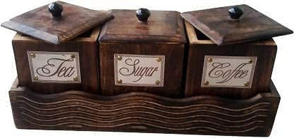 Wooden Brown Seasoning Box Set Salt Sugar Spice Pepper Condiment Container