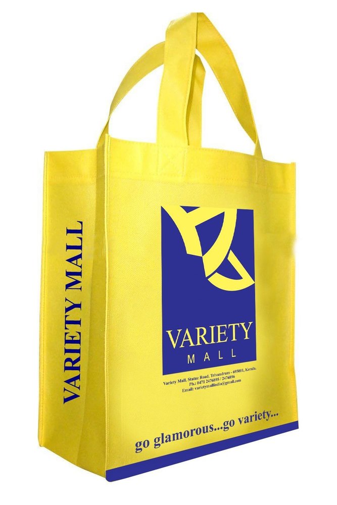 Yellow Handle Type Loop Handle Stitched Non Woven Bags For Shopping