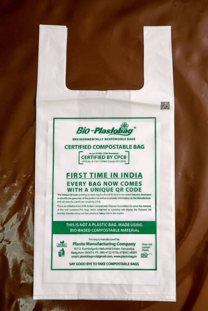 Printed U Cut Plain Compostable Carry Bag, Capacity: 500 gm