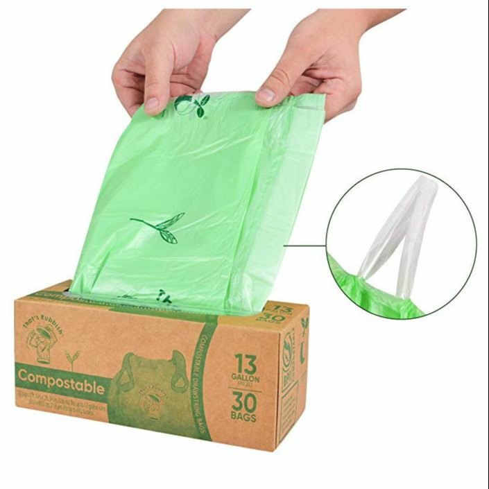 Corn Starch Compostable Carry Bag, For Shopping, Capacity: 13 Gallon