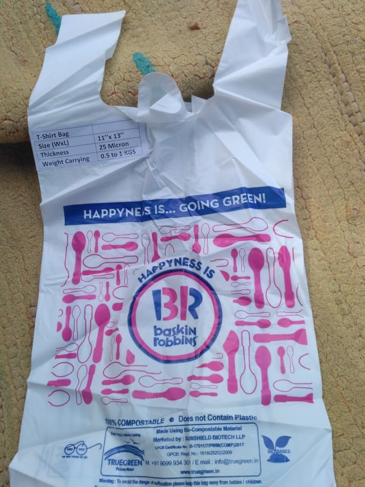 W Cut Compostable Corn Starch Printed Carry Bag