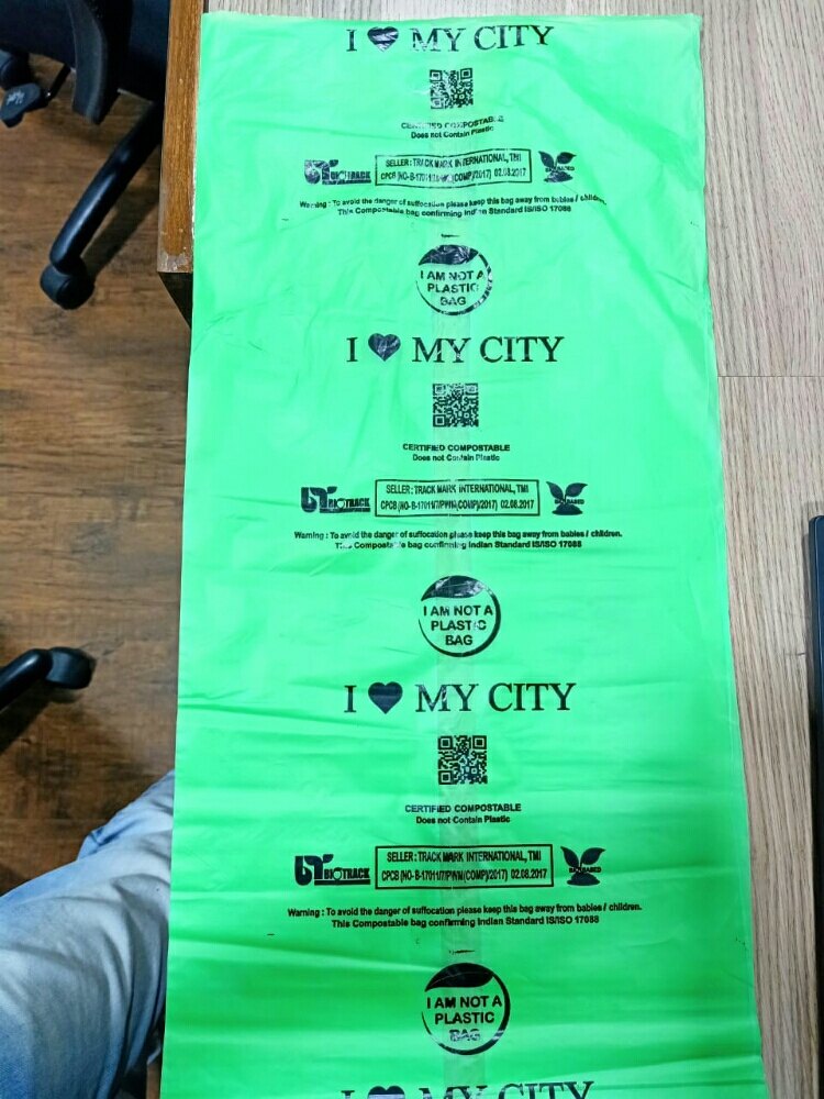 Green and White Printed 100% Compostable Carry/Garbage Bag, For Shopping and Garbage, Capacity: Maximum 30 Kg