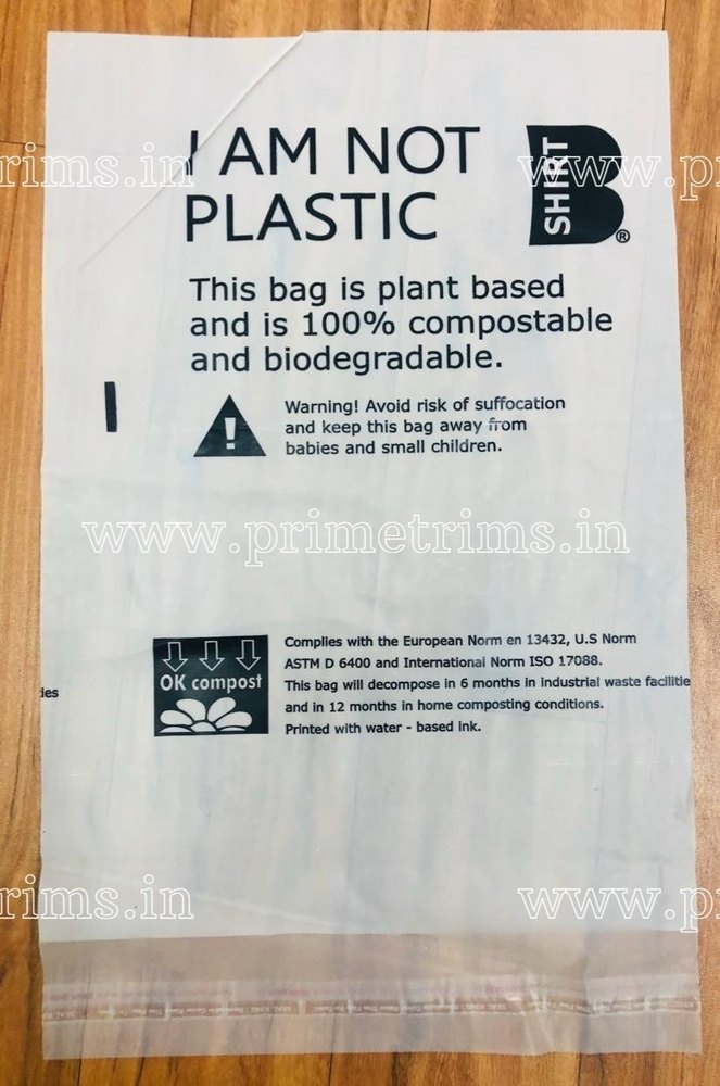 Printed Transparant Industrial Compostable And Biodegradable Bags For Garments, Capacity: 100000pcs, Thickness: 0.035mm