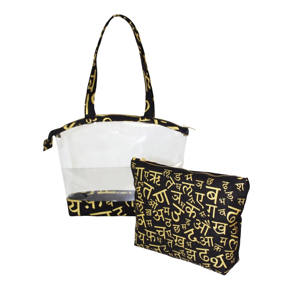 Zipper See Through PVC / 12 Oz Canvas Bag With Pouch, Capacity: 1 Kg