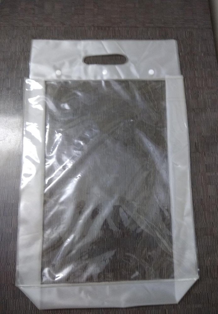 Transparent Plain PVC Button Bag With Handle, For Garment Packing, Thickness: 120 microns