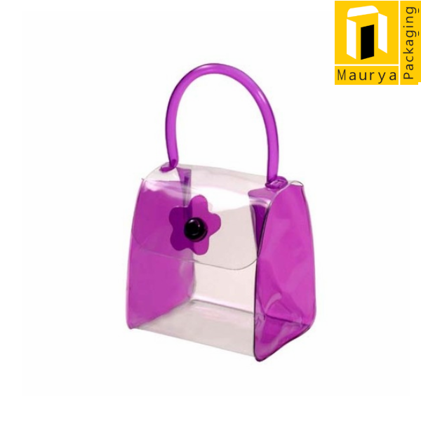 Hand Handled Transparent, Purple PVC Decorative Handbag, For Packaging, Size: 8x6 Inch