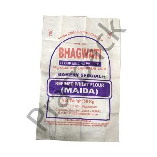 POLYPROPYLENE White Printed PP Laminated Flour Packaging Bag, Capacity: 50 Kg