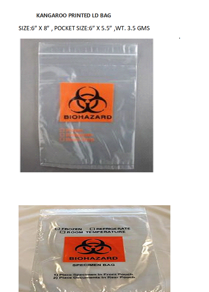 Flexographic White Kangaroo Printed Zipper Bag, For Medical Laboratory, Packaging Type: Pcs