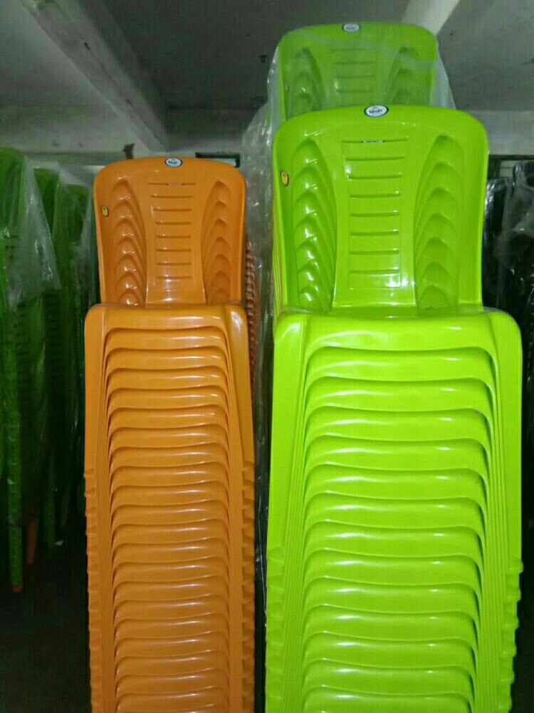 Green And Yellow Color Plastic Armless Chair
