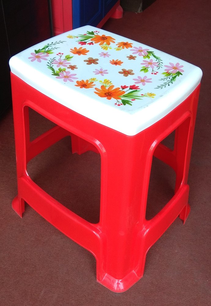 Red & White Plastic Stool