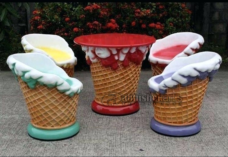 Modern With Arm Rest FRP Outdoor Ice Cream Shape Garden Table And Chairs, With Back