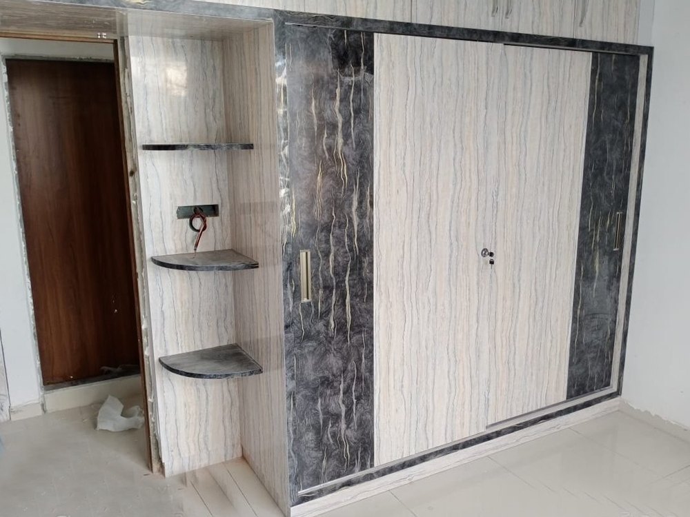 Cream And Black PVC Bedroom Wardrobe