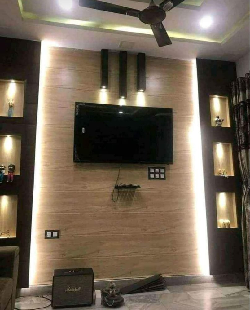Wall Mount Teak Wood pvc Modular Wooden TV Unit
