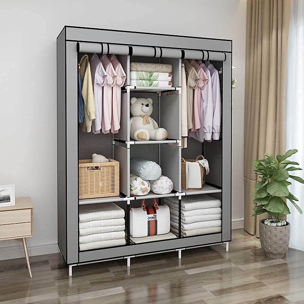 6+2 Layer Collapsible Clothes Storage Wardrobe Cupboard for Clothes, 88130 (X-Large, Grey)