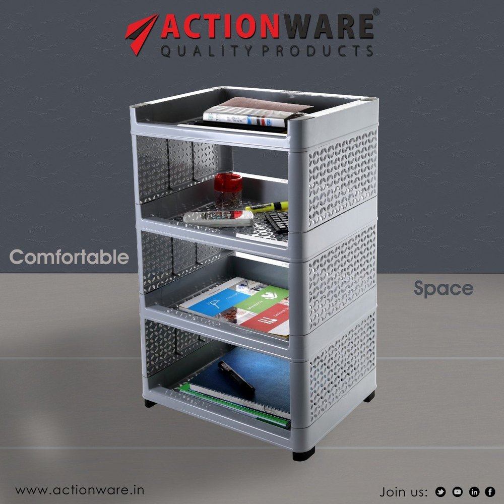 Actionware Silver Steady Plastic Shelf with 4 Racks, For Home