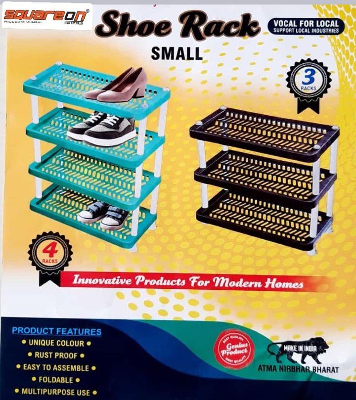 Squareon Brown Plastic Shoes Rack, Size: 3 Teir & 4 Teir